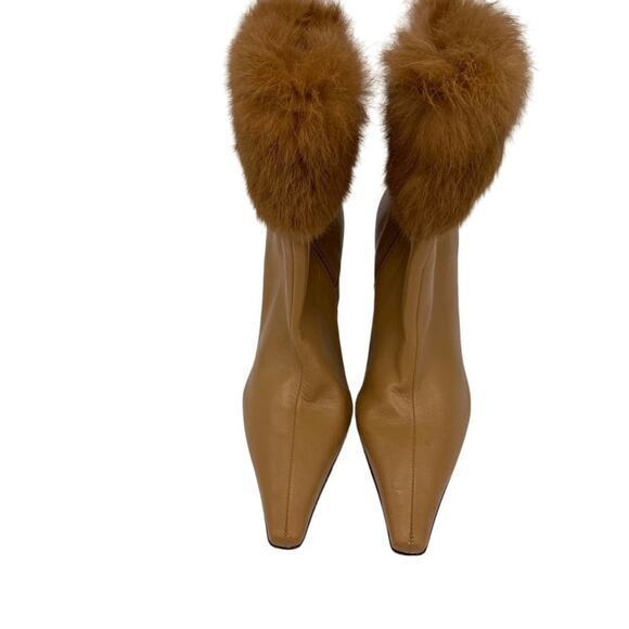 Antonio Melani leather glove fit fur camel color heel booties - Picture 2 of 10